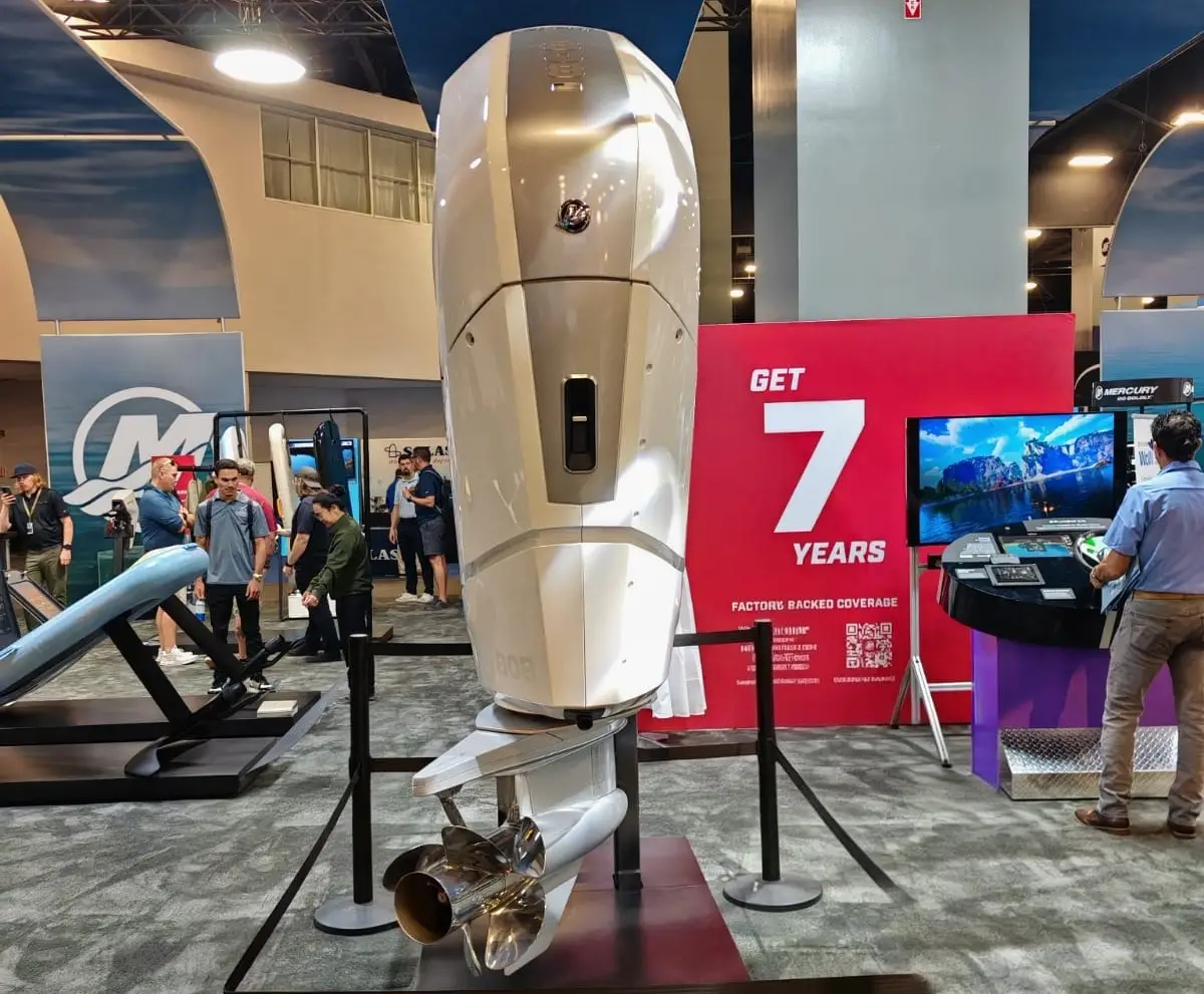 Mercury 808 hp concept outboard engine on display at Miami International Boat Show 2026