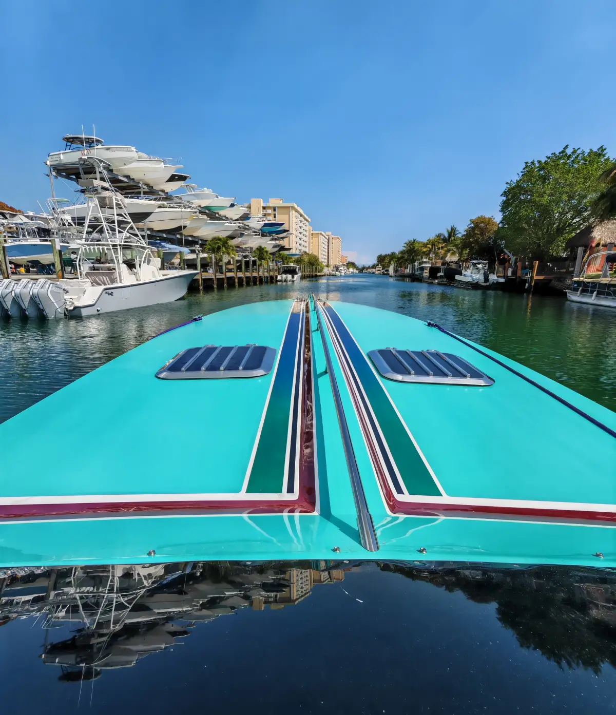 Deck view of the 1986 Wellcraft Scarab 38KV Miami Vice Edition showing period-correct interior