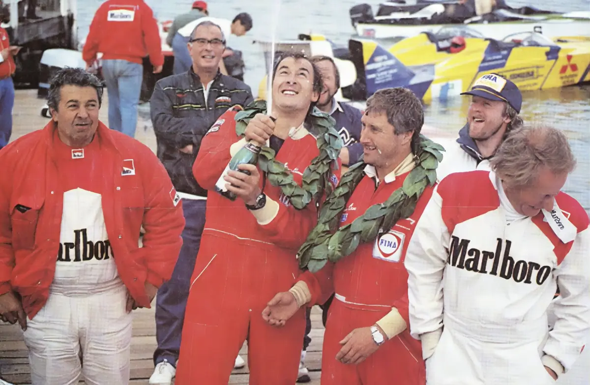 1988 UIM 3D World Championship Podium - Oscar Rodriguez, Neil Holmes, Jim Cox and Dennis Taylor