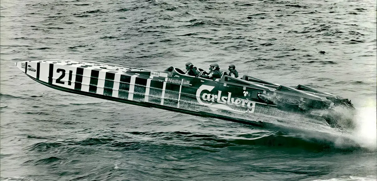 Ted Toleman's Carlsberg Cougar catamaran at the 1984 Round Britain Race