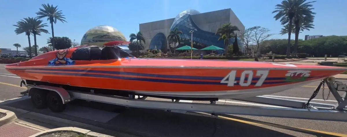Team07Offshore Racing Phantom 32, boat #407, in the pits at the St. Pete Powerboat Grand Prix
