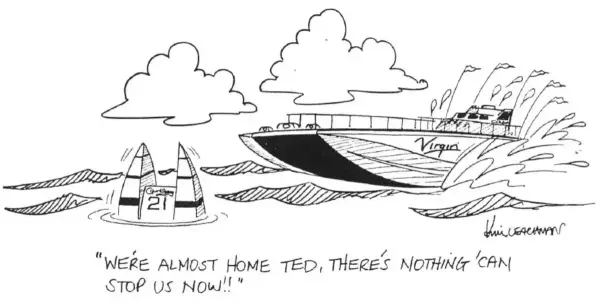 Kim Leachman cartoon from January 1986 on the sinking of Virgin Atlantic Challenger I