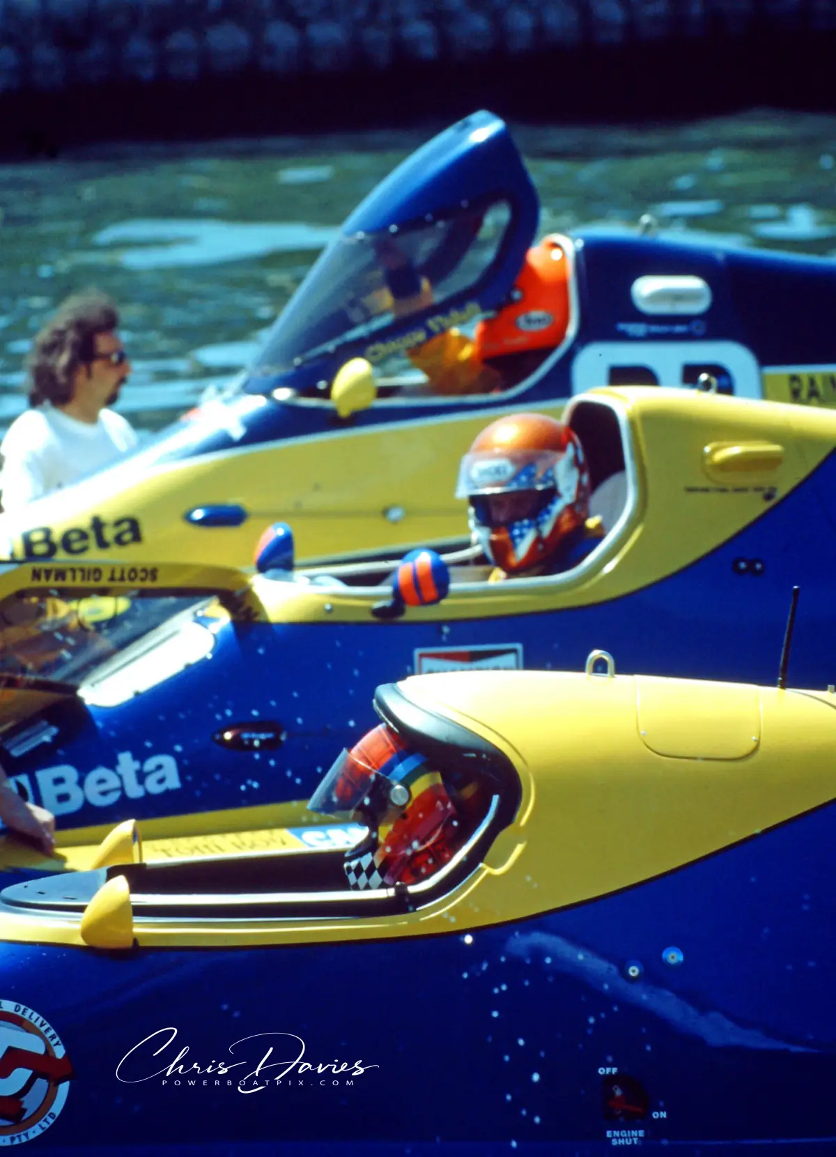 The Rainbow Belco Avia Racing boat at Cagliari, Sardinia, 1998