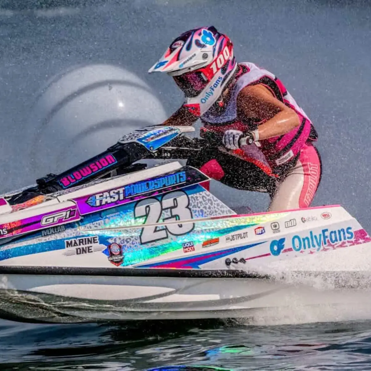 River Varner racing the #23 ski with OnlyFans sponsorship at the IHRA Pro Watercraft Series