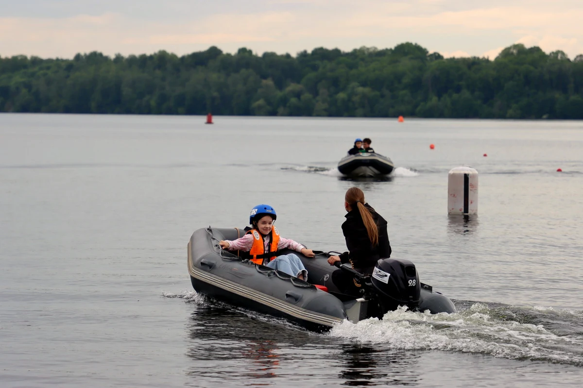 Young pilot on the water during a training session at the Lithuanian Motorboat Academy, Kaunas