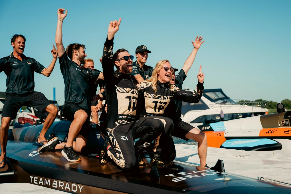 Sam Coleman and Emma Kimiläinen celebrate Team Brady's win at Lago Maggiore 2025