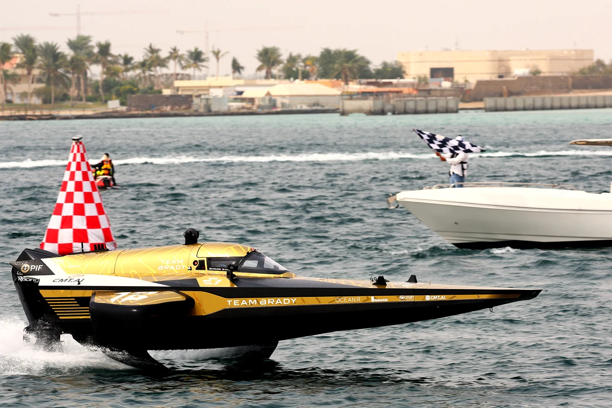 The Team Brady RaceBird takes the chequered flag at the E1 Series Jeddah Grand Prix 2026