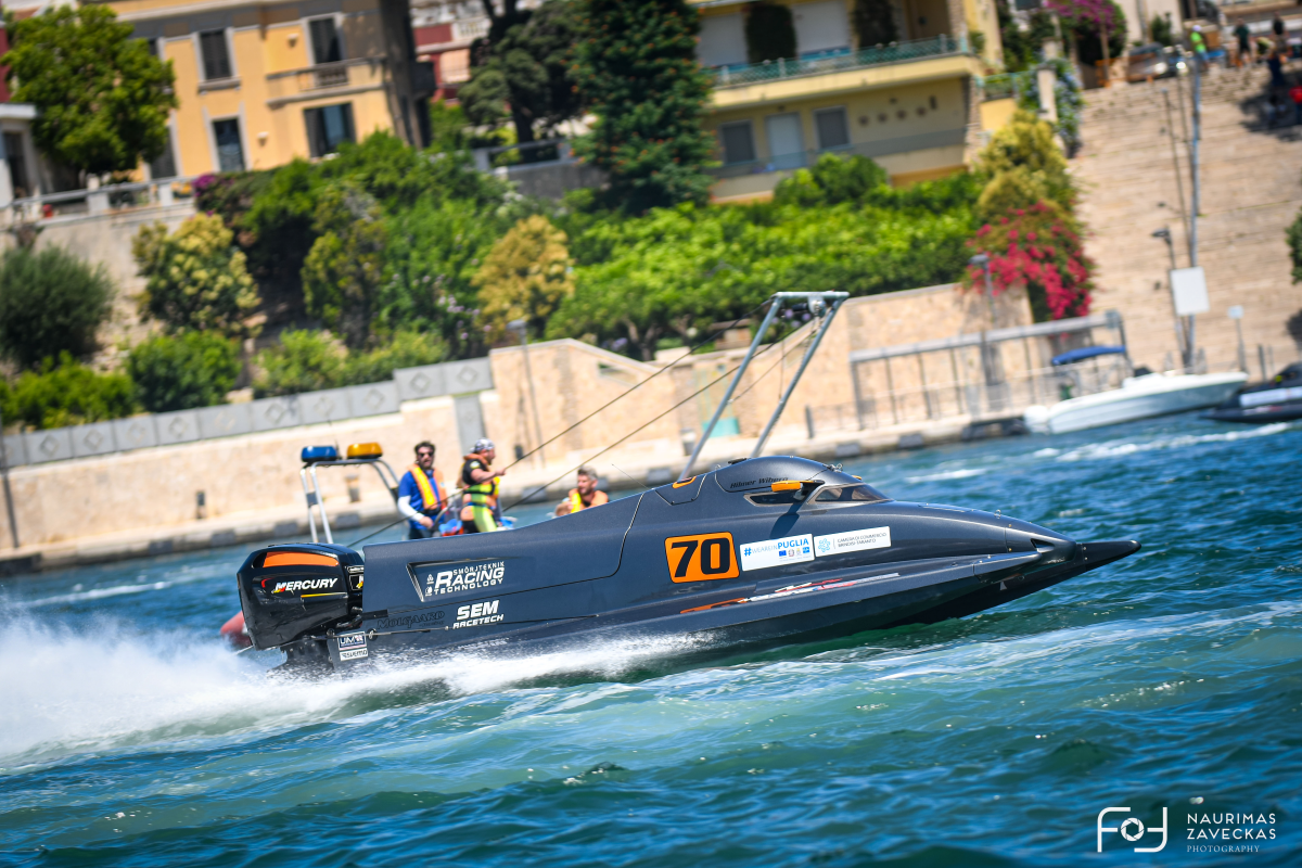 Hilmer Wiberg (#70) takes his first UIM F2 World Championship podium at the Grand Prix of Italy I, Brindisi