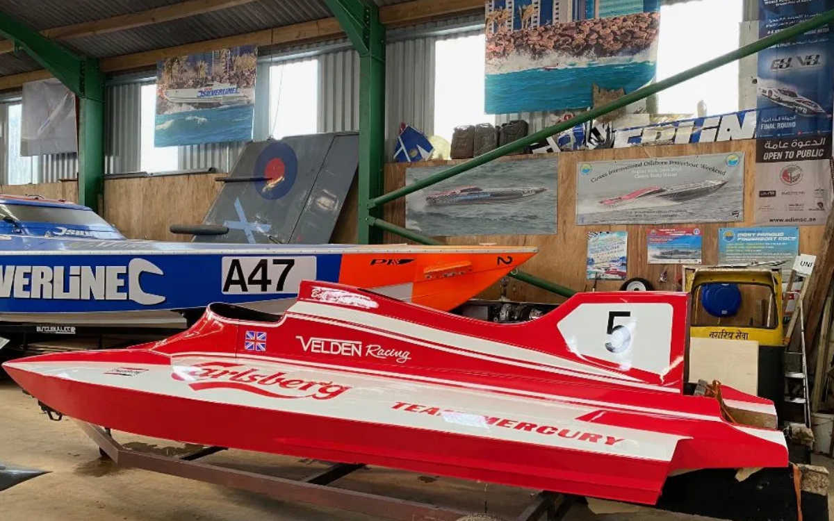 The restored Carlsberg Velden number 5, at Drew Langdon's workshop in Topsham, Devon