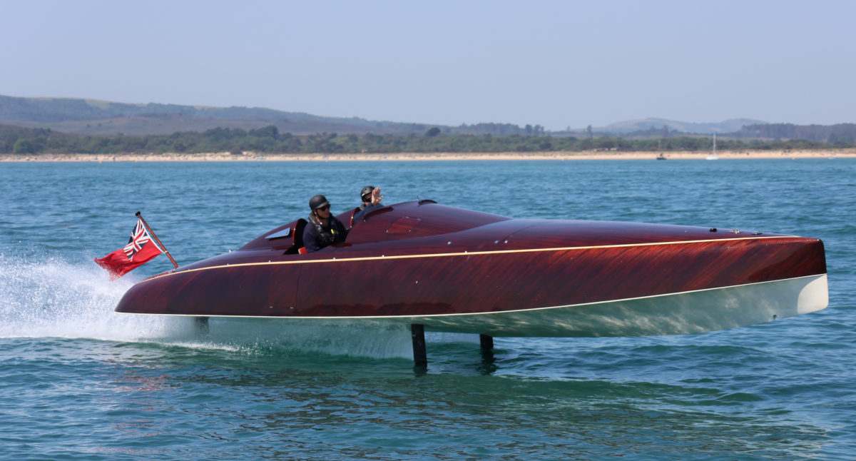 SpiritBARTech F35 foiling on the Solent during the inaugural Harmsworth Trophy electric challenge
