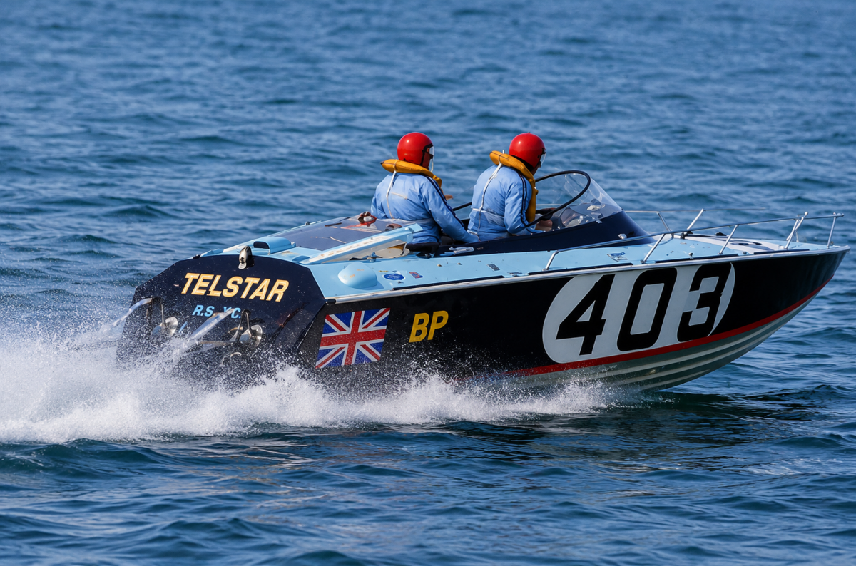 Telstar number 403, the Don Shead-designed boat on which Tommy Sopwith won the 1967 Cowes-Torquay race with Rolla propellers