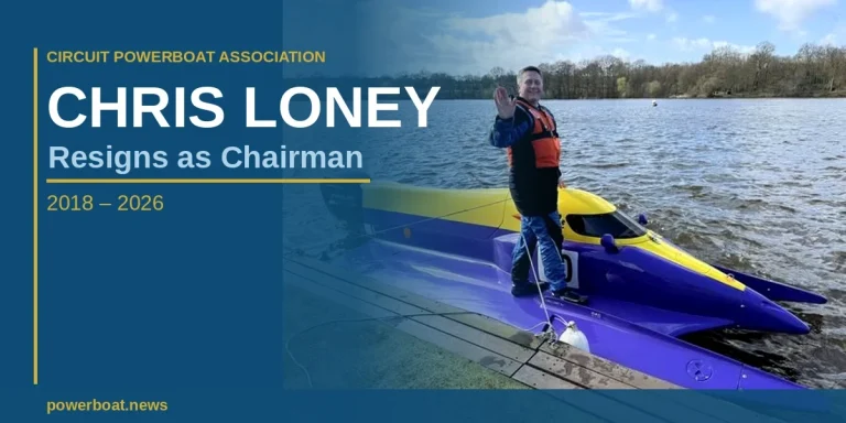 Chris Loney with his circuit powerboat, pictured before his resignation as CPA Chairman