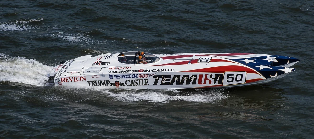 Don Johnson's Team USA 50 racing in 1989 with Trump Castle, Revlon and Westwood One Radio sponsorship