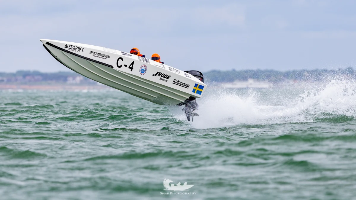 Frode Racing C-4 catches air in heavy seas at the MDL Marinas Shamrock Round the Island 2026