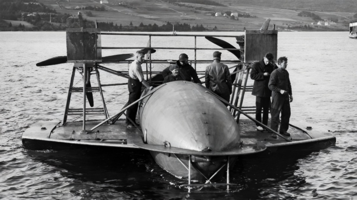 The HD-4 hydrofoil on Bras d'Or Lake, Nova Scotia, 1919, developed by Alexander Graham Bell's team