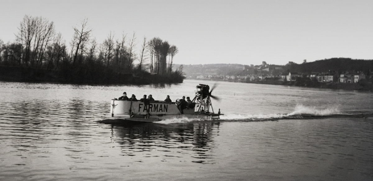 Jules Fisher and the Farman Hydroglider on the River Seine at Sartrouville, 1924