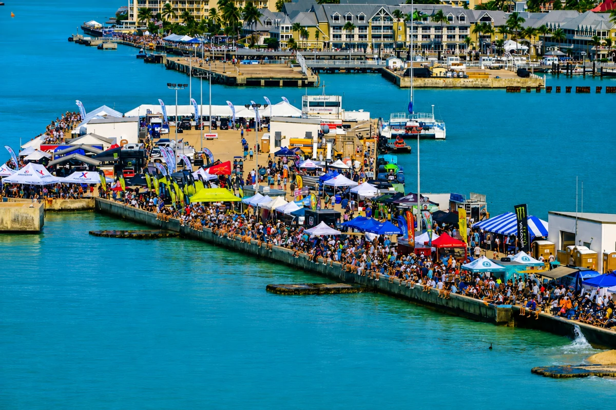 Spectators pack the race village at Truman Waterfront Park, Key West, during the Key West World Championship Power Boat Races