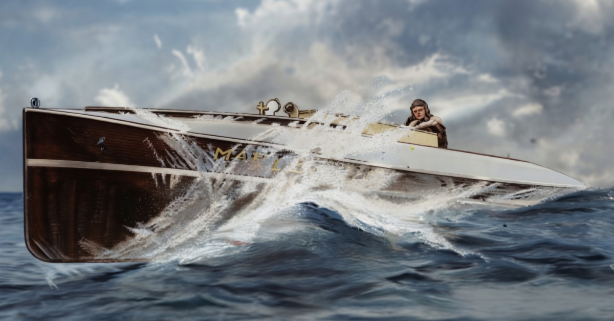 Maple Leaf III on The Solent, 1911, first gasoline-powered vessel to hold the world water speed record