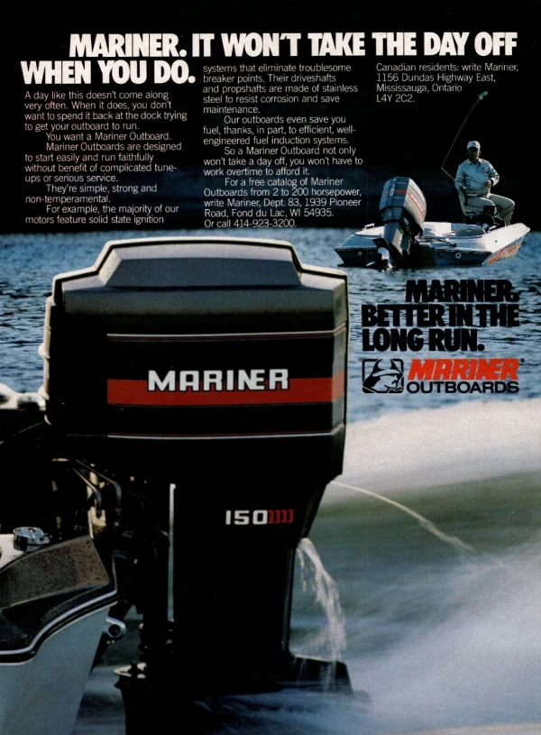 Mariner Outboards 1984 advertisement — Better in the Long Run