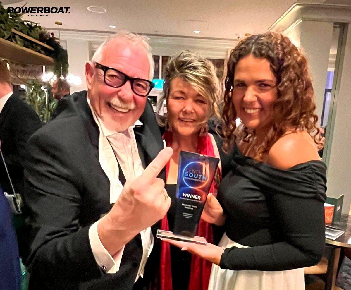 Mark Pascoe, Fiona Pascoe and Sophie Tapp celebrate winning the Central South Business Awards 2026 Medium Business of the Year