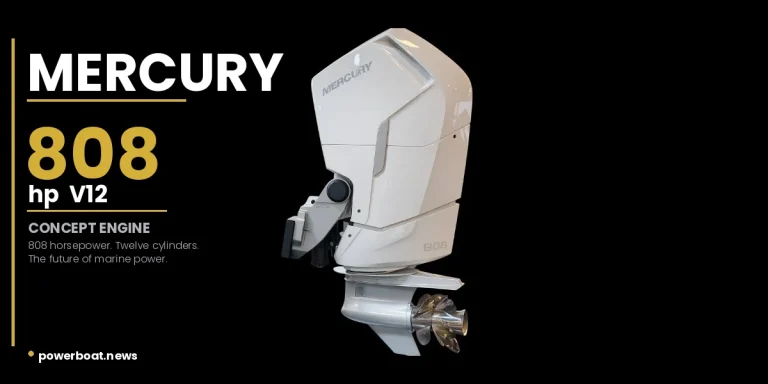 Mercury 808hp V12 concept outboard engine - side profile with contra-rotating propeller