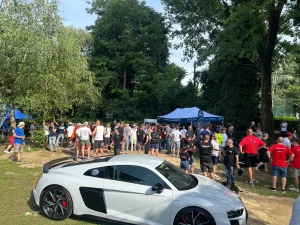 Drivers and crews gather for the Saturday evening briefing at Associazione Motonautica Pavia, 73rd Raid Pavia-Venezia 2026. Photo: Charlie Williams
