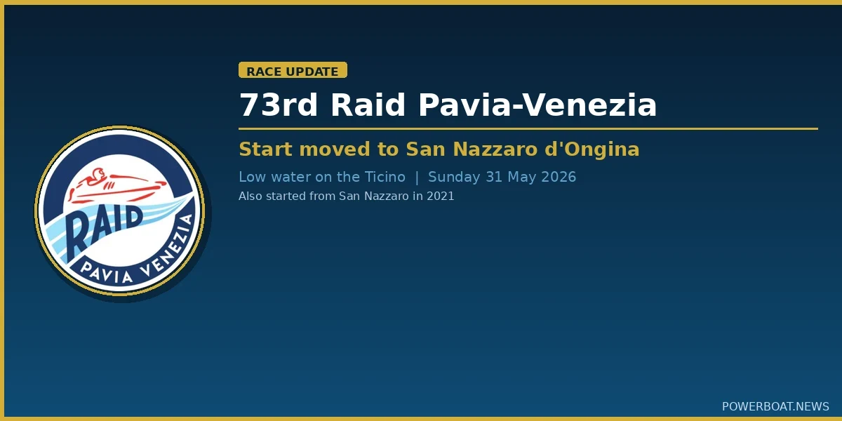 73rd Raid Pavia-Venezia 2026 - start moved to San Nazzaro d'Ongina