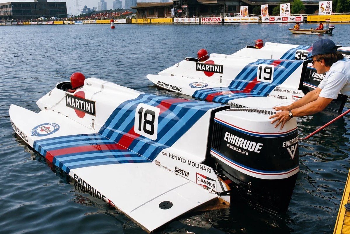 Renato Molinari Martini Racing F1 fleet with Evinrude outboards, boats 18, 19 and 35