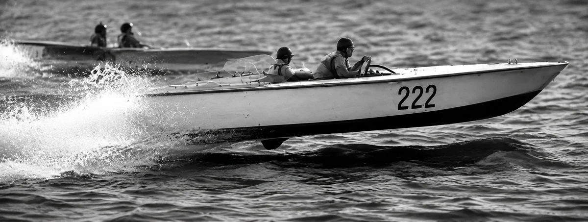 Soviet cutters racing on the Malaya Nevka, Leningrad, 1962, boat number 222 in the foreground