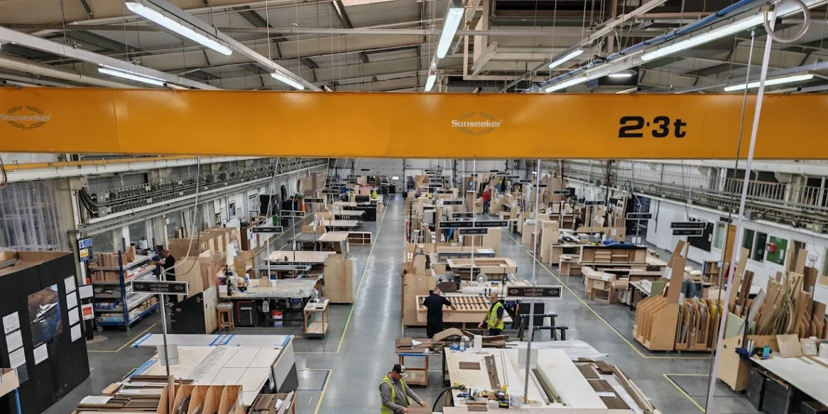 Sunseeker furniture production factory floor, Poole, Dorset