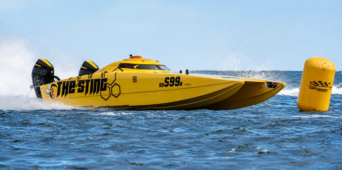 The Sting (Mike Ratcliffe and Karl Wall) wins the 2025/26 Supercat Outboard Championship at Port Adelaide