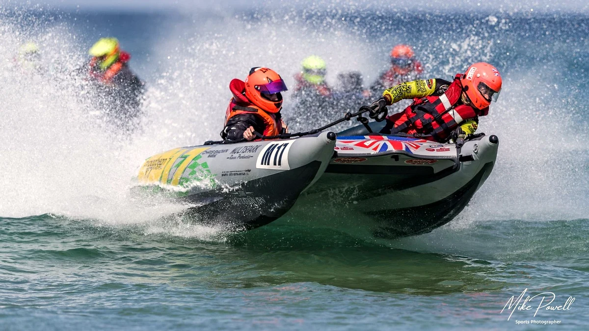 Multispark Racing ThunderCat M11 competing in UK surf racing, Cornwall. Photo: Mike Powell