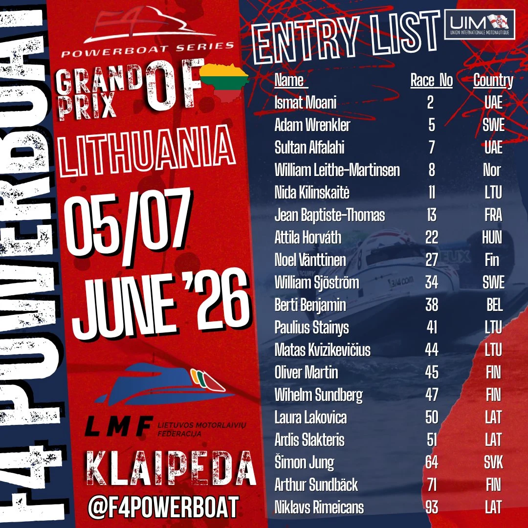 2026 UIM F4 Grand Prix of Lithuania entry list, Klaipėda, June 6-7