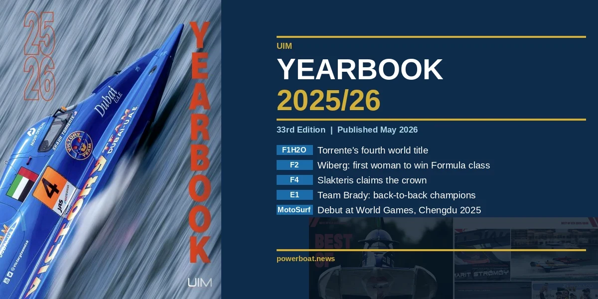 UIM Yearbook 2025/26, 33rd edition - featuring Shaun Torrente's fourth F1H2O world title and Mathilda Wiberg's historic F2 championship