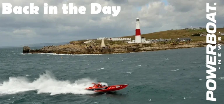 Fabio Buzzi passing Portland Bill lighthouse during the 2010 Cowes-Torquay-Cowes race — Powerboat News Back in the Day archive