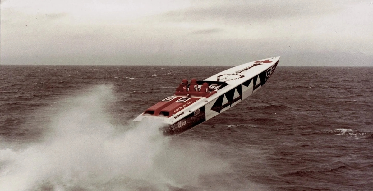 The KAAMA Scarab racing offshore during the late 1970s