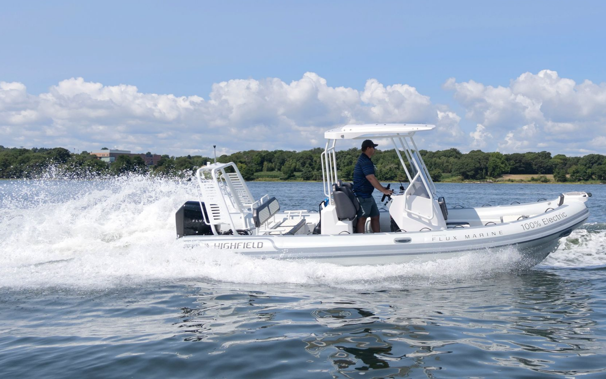 Flux Marine 100hp electric outboard on a Highfield rigid inflatable