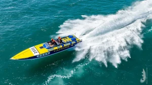 Apache 555 at speed in Poole Bay during the 2026 Poole Bay 100