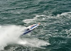 Drew Langdon in Silverline Fountain hull during Cowes Torquay Cowes