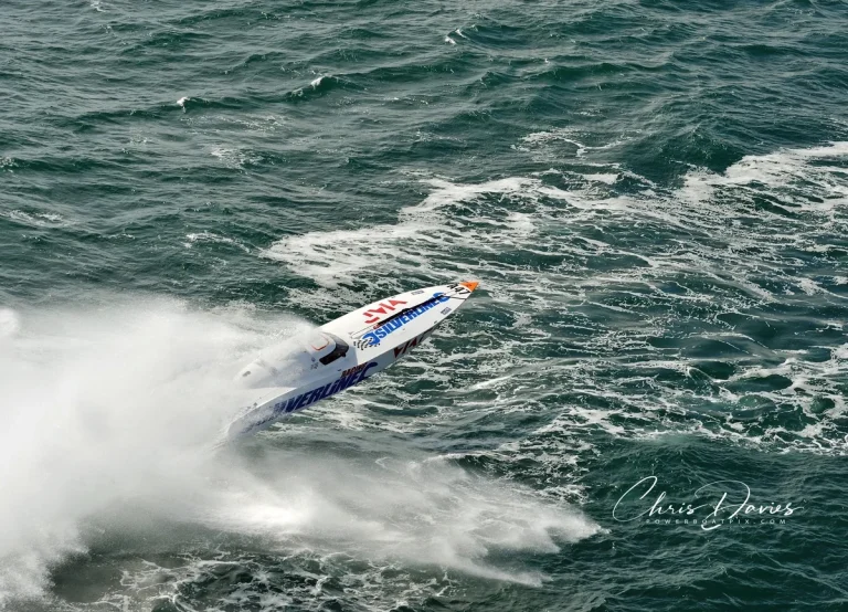Drew Langdon in Silverline Fountain hull during Cowes Torquay Cowes