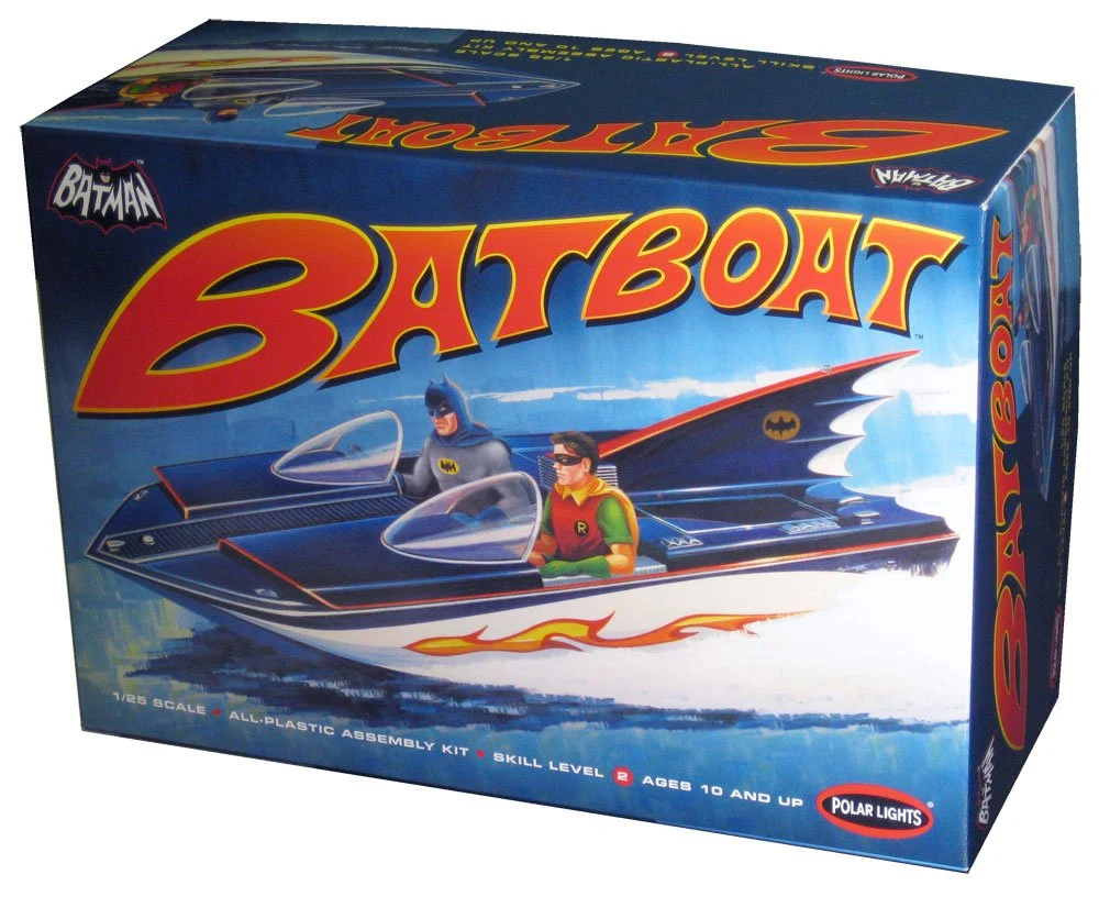 Polar Lights 1/25 scale model kit of the 1966 Batman Batboat, based on the Glastron V-174