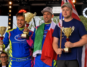 F-250 podium at Hydro GP Znin 2026: Alessandro Cremona (2nd), Massimiliano Cremona (1st), Thomas Mantripp (3rd)