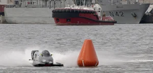 Mathilda Wiberg rounds the buoy on the Danė River during the Grand Prix of Lithuania 2026