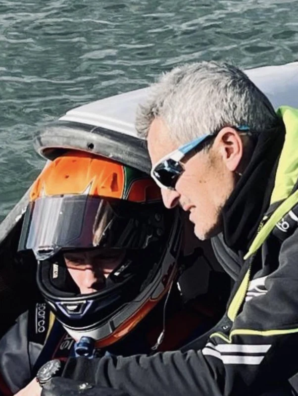 Oleg Bocca in the cockpit with father Fabrizio Bocca, Rainbow Team, UIM F2 2026
