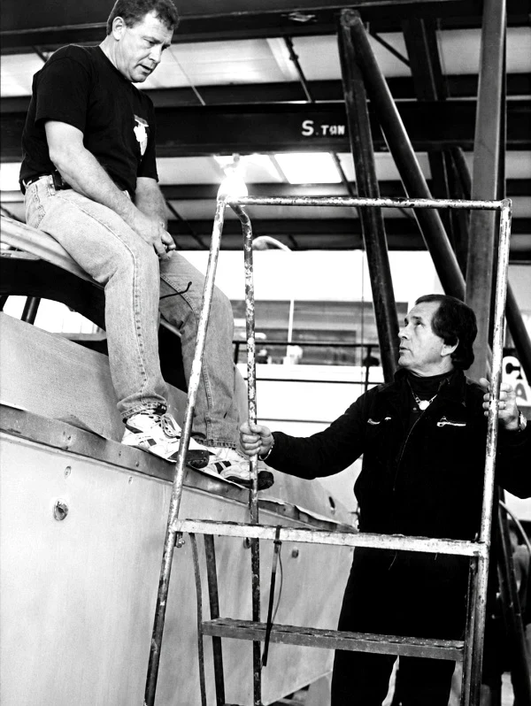 Art Lilly and Reggie Fountain at the Fountain Powerboats factory, Washington, North Carolina, 1995.