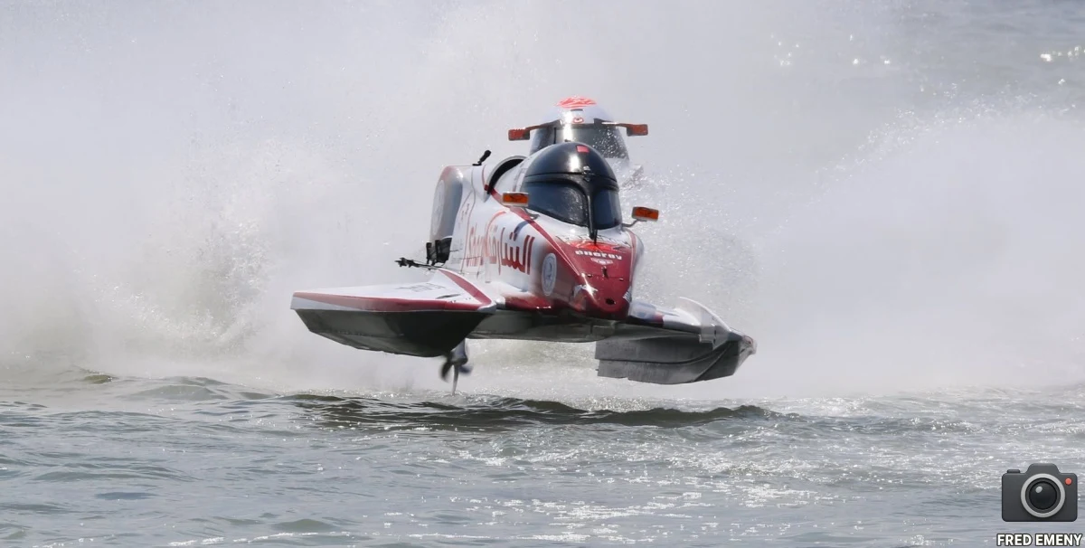 Stefan Arand Sharjah Team boat airborne off a rogue wave during the Regione Sardegna Grand Prix of Italy, Cagliari 2026