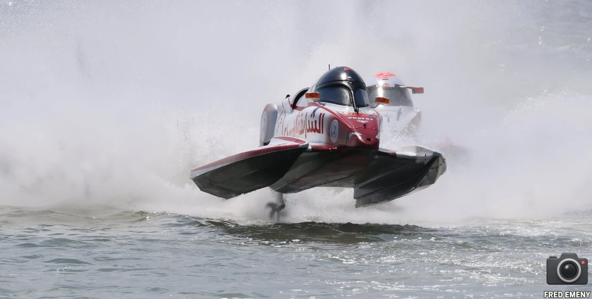 Stefan Arand Sharjah Team boat head-on at speed through rough water during the Regione Sardegna Grand Prix of Italy, Cagliari 2026