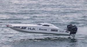 Huk Racing Super Stock powerboat S-11 running on plane at the Atlantic City Sports Offshore Grand Prix 2026