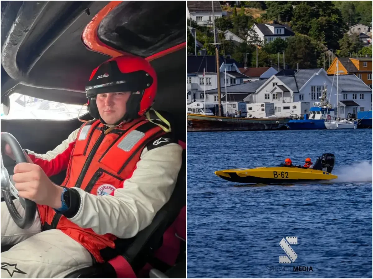 Anton Modin at the helm in Class 1 last Saturday, and racing B-62 in Class 3B at the UIM Offshore World Championship in Arendal