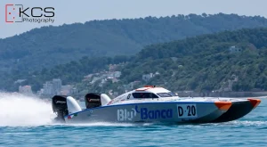 Blubanca Racing Team D-20 offshore catamaran driven by Serafino Barlesi and Joakim Kumlin